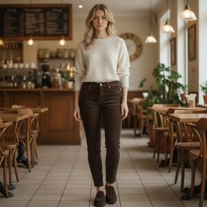 NWT Oat‎ New York High Rise Skinny Corduroy Pants in Dark Brown Size 25